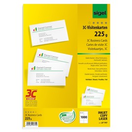 Visitenkarten Inkjet+Laser+Kopier 85x55mm 225g weiß glatte Kanten Sigel LP797 (PACK=1000 STÜCK) Produktbild