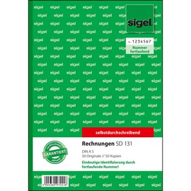 Rechnungsbuch A5 hoch 2x50Blatt mit fortlaufender Nummerierung selbstdurchschreibend Sigel SD131 Produktbild