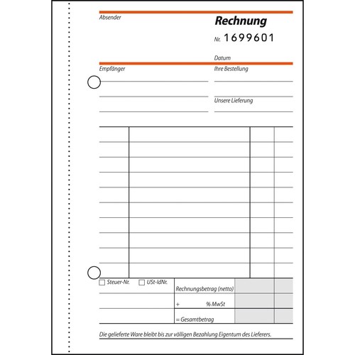 Rechnungsbuch A6 hoch 2x50Blatt mit fortlaufender Nummerierung selbstdurchschreibend Sigel SD133 Produktbild Additional View 2 L