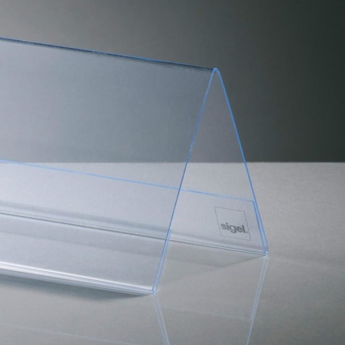Tischaufsteller Dachform für beidseitige Präsentation 190x60mm glasklar Hartplastik Sigel TA132 (PACK=5 STÜCK) Produktbild