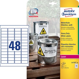 Folien-Etiketten Laser 45,7x21,2mm auf A4 Bg wetterfest+strapazierfähig+ permanent matt weiß Zweckform L4778-20 (PACK=960 STÜCK) Produktbild