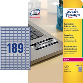 Typenschild-Etiketten Laser+Kopier 25,4x10mm auf A4 Bögen silber Polyester Zweckform L6008-20 (PACK=3780 STÜCK) Produktbild
