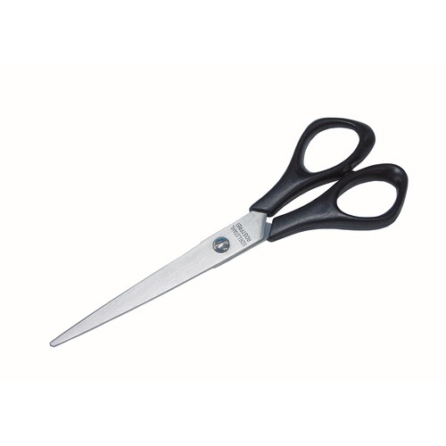 Schere 14,5cm spitz gehärtetem Edelstahl mit schwarzem Kunststoffgriff Wedo 97765N Produktbild Front View L