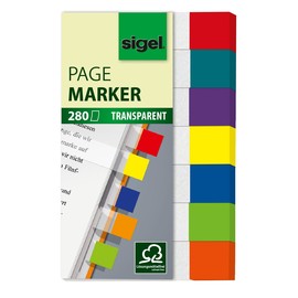 Haftmarker Pergament Mini 50x12mm 7 Farben transparent Sigel HN677 (PACK=7x 40 STÜCK) Produktbild