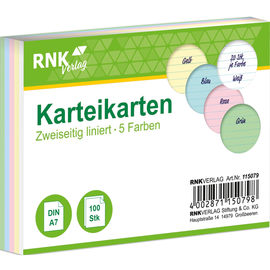 Karteikarten A7 liniert farbig sortiert holzfrei RNK 11507 (PACK=100 STÜCK) Produktbild