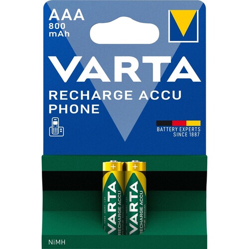 Akku Professional Phone Power Micro AAA NiMh 1,2V 800mAh Varta T398 (PACK=2 STÜCK) Produktbild Front View L