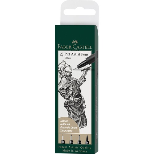 Tuschestifte PITT ARTIST PEN Etui Schwarz verschiedene Stärken Faber Castell 167100 (ETUI=4 STÜCK) Produktbild Front View L