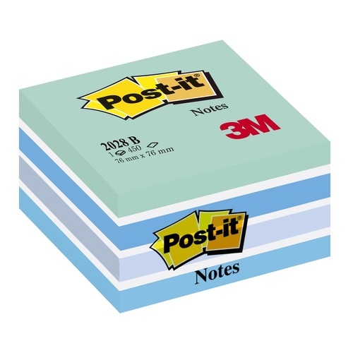 Haftnotizen Post-it Notes Würfel 76x76mm pastellblau Papier 3M 2028B (ST=450 BLATT) Produktbild