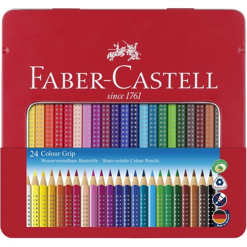 Farbstifte mit Noppen COLOUR GRIP dreikant Metalletui sortiert Faber Castell 112423 (PACK=24 STÜCK) Produktbild