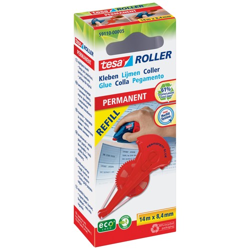 Nachfüllkassette ecoLogo für Kleberoller 8,4mm x 14m permanent Tesa 59110-00005-06 (ST=14 METER) Produktbild Front View L