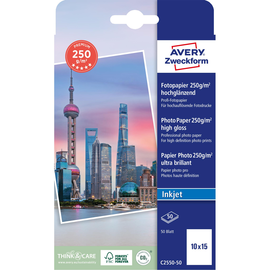 Fotopapier Inkjet Premium 10x15cm 250g weiß high-glossy Zweckform C2550-50 (PACK=20 BLATT) Produktbild
