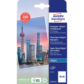 Fotopapier Inkjet Premium 10x15cm 250g weiß high-glossy Zweckform C2550-50 (PACK=50 BLATT) Produktbild