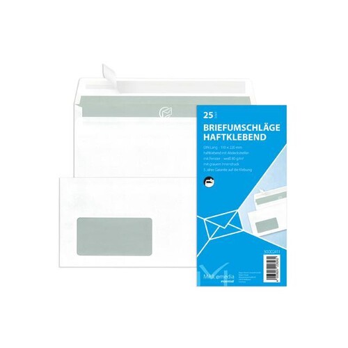 Briefumschlag mit Fenster DIN lang 110x220mm mit Haftklebung 80g weiß mit grauem Inndendruck (PACK=25 STÜCK) Produktbild