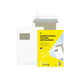 Versandtasche mit Fenster und Papprückwand C4 229x324mm mit Haftklebung 120g weiß Offset (PACK=5 STÜCK) Produktbild