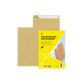 Faltentasche ohne Fenster C4 229x324x40mm mit Haftklebung 130g braun Recycling Klotzboden (PACK=5 STÜCK) Produktbild