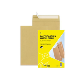Faltentasche ohne Fenster B4 250x353x40mm mit Haftklebung 125g braun Recycling Klotzboden (PACK=5 STÜCK) Produktbild