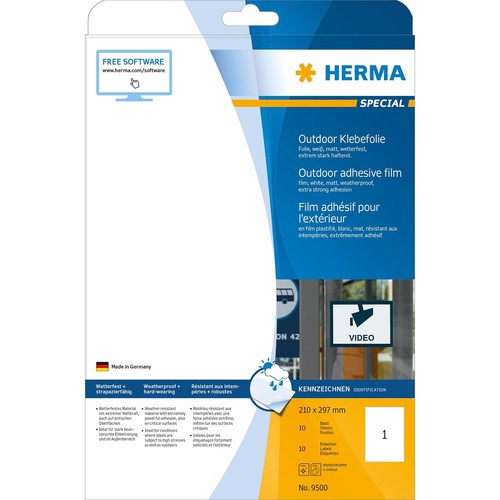 Laser+Kopierfolie Outdoor Klebefolie 210x297mm A4 weiß wetterfest permanent Herma 9500 (PACK=10 STÜCK) Produktbild Additional View 1 L