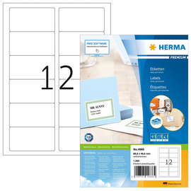 Etiketten PREMIUM Inkjet+Laser+Kopier 88,9x46,6mm auf A4 Bögen weiß permanent Herma 4666 (PACK=1200 STÜCK) Produktbild