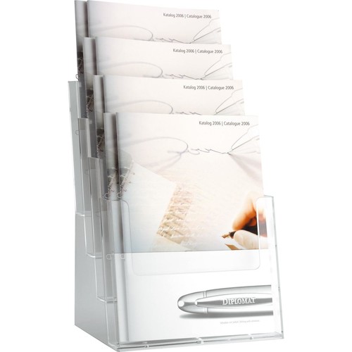 Tisch-Prospekthalter 4x A4 240x192x340mm glasklar Helit H2352402 Produktbild Front View L