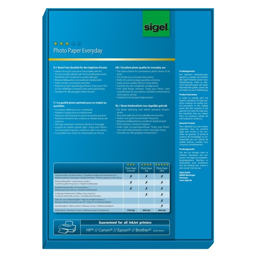 Fotopapier Inkjet Everyday Plus A4 170g weiß high-glossy Sigel IP715 (PACK=100 BLATT) Produktbild Additional View 2 L