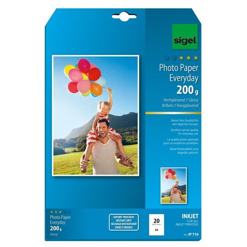 Fotopapier Inkjet Everyday Plus A4 200g weiß high-glossy Sigel IP710 (PACK=20 BLATT) Produktbild Additional View 1 L