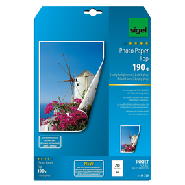 Fotopapier Inkjet Top A4 190g hochweiß high-glossy beidseitig Sigel IP720 (PACK=20 BLATT) Produktbild