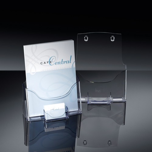 Tisch-Prospekthalter 1x A4 30mm mit Visitenkartenfach glasklar Acryl Sigel LH111 Produktbild Additional View 6 L