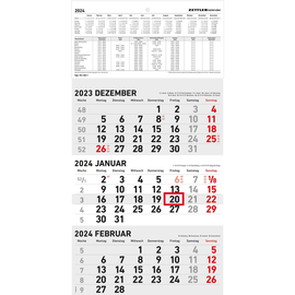 Dreimonatskalender 2024 24x45cm grau/rot Zettler 951-0011 Produktbild