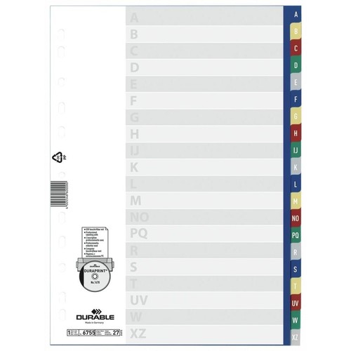 Register A-Z A4 230x297mm mehrfarbig Plastik Durable 6755-27 Produktbild Front View L