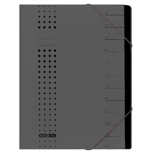 Ordnungsmappe chic mit Gummizug A4 mit 12 Fächern anthrazit Karton Elba 400001032 Produktbild Front View L