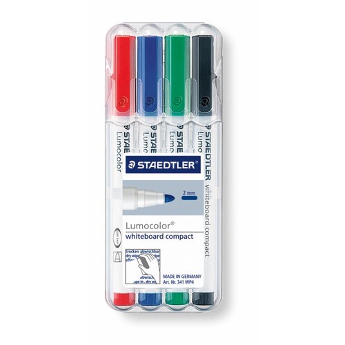 Whiteboardmarker Lumocolor compact 341 Etui 1-2mm Rundspitze sortiert trocken abwischbar Staedtler 341WP4 (ETUI=4 STÜCK) Produktbild