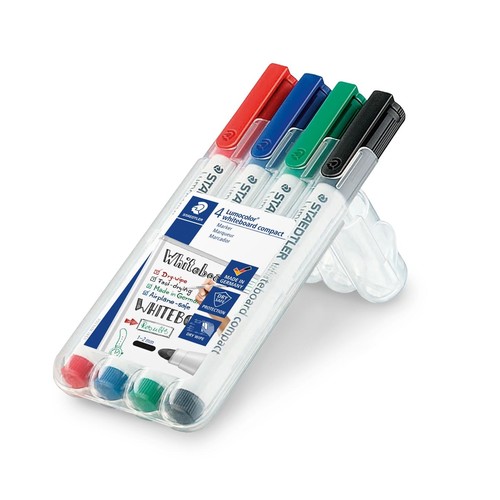 Whiteboardmarker Lumocolor compact 341 Etui 1-2mm Rundspitze sortiert trocken abwischbar Staedtler 341WP4 (ETUI=4 STÜCK) Produktbild Additional View 1 L