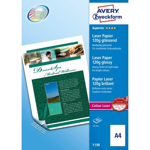 Fotopapier Laser+Kopier Superior Colour A4 120g weiß beidseitig glossy Zweckform 1198 (PACK=200 BLATT) Produktbild