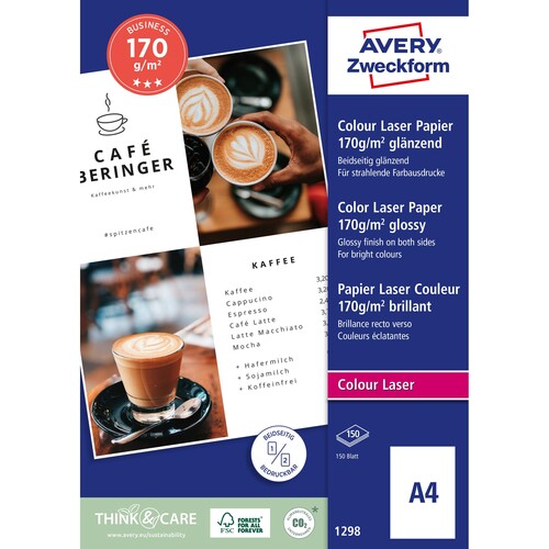 Fotopapier Laser+Kopier Superior Colour A4 170g weiß beidseitig glossy Zweckform 1298 (PACK=150 BLATT) Produktbild