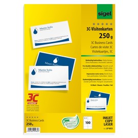 Visitenkarten Inkjet+Laser+Kopier 85x55mm 250g weiß beidseitig bedruckbar glatte Kanten Sigel LP853 (PACK=100 STÜCK) Produktbild