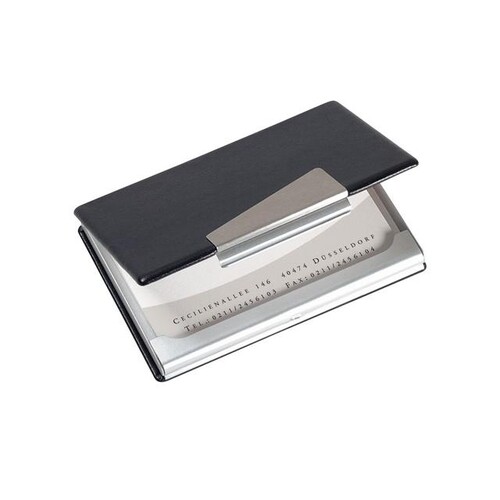Visitenkarten-Etui silber-schwarz Alu/Lederoptik Sigel VZ131 Produktbild Front View L