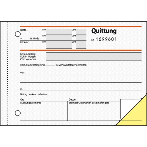 Quittungsblock A6 quer 2x50Blatt mit fortlaufender Nummerierung selbstdurchschreibend Sigel SD121 Produktbild Additional View 3 L