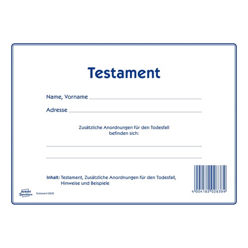 Testament-Vordruck 220x163mm weiß Zweckform 2838 Produktbild