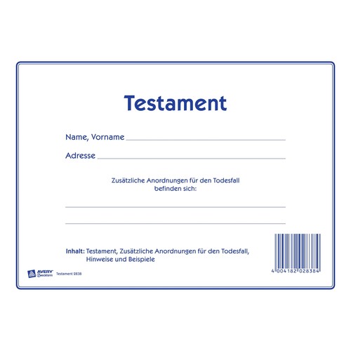 Testament-Vordruck 220x163mm weiß Zweckform 2838 Produktbild Additional View 1 L