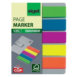 Haftmarker Film + Clip 50x12mm 5 Farben transparent Sigel HN610 (PACK=5x 25 STÜCK) Produktbild