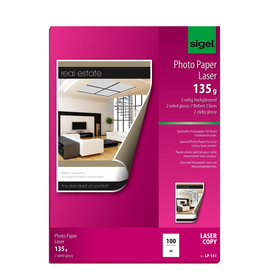 Fotopapier Laser+Kopier A4 135g hochweiß beidseitig glossy Sigel LP141 (PACK=100 BLATT) Produktbild