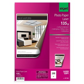 Fotopapier Laser+Kopier A3 135g hochweiß beidseitig glossy Sigel LP343 (PACK=200 BLATT) Produktbild