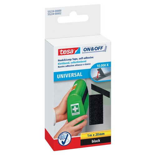 Klettband Velcro 2cm x 1m schwarz zum Aufkleben Tesa 55224-00000-02 Produktbild Front View L