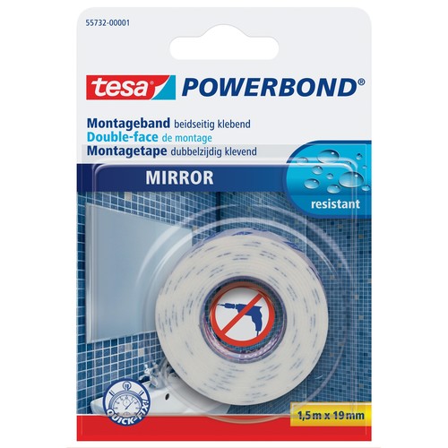 Powerbond SPIEGEL 19mm x1,5m farblos beidseitig klebend Tesa 55732-00001-02 (RLL=1,5 METER) Produktbild Front View L