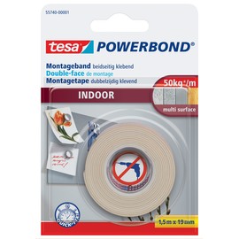 Powerbond INDOOR 19mm x1,5m farblos beidseitig klebend Tesa 55740-00001-02 (RLL=1,5 METER) Produktbild