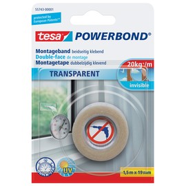 Powerbond TRANSPARENT 19mm x 1,5m beidseitig klebend Tesa 55743-00001-02 (RLL=1,5 METER) Produktbild