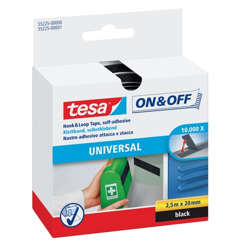 Klettband Velcro 2cm x 2,5m schwarz zum aufkleben Tesa 55225-00000-02 Produktbild Front View L