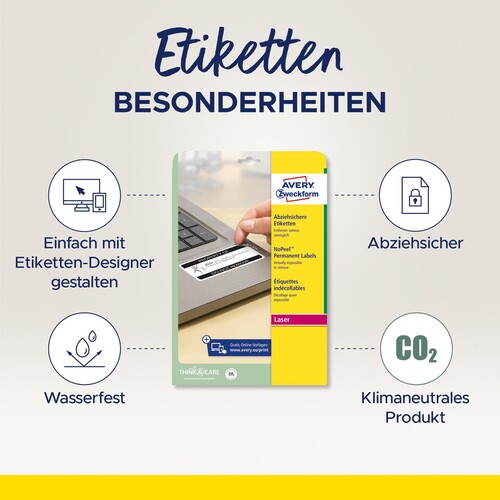 Etiketten Laser 45,7x25,4mm auf A4 Bögen weiß abziehsicher Zweckform L6145-20 (PACK=800 STÜCK) Produktbild Additional View 3 L