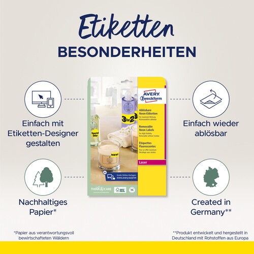 Etiketten Laser+Kopier wiederablösbar ø 63,5mm auf A4 Bögen neongelb Zweckform L7670Y-25 (PACK=300 STÜCK) Produktbild Additional View 3 L