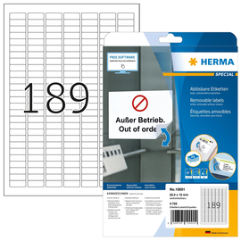 Etiketten Inkjet+Laser+Kopier 25,4x10mm auf A4 Bögen Movables weiß wiederablösbar Herma 10001 (PACK=4725 STÜCK) Produktbild